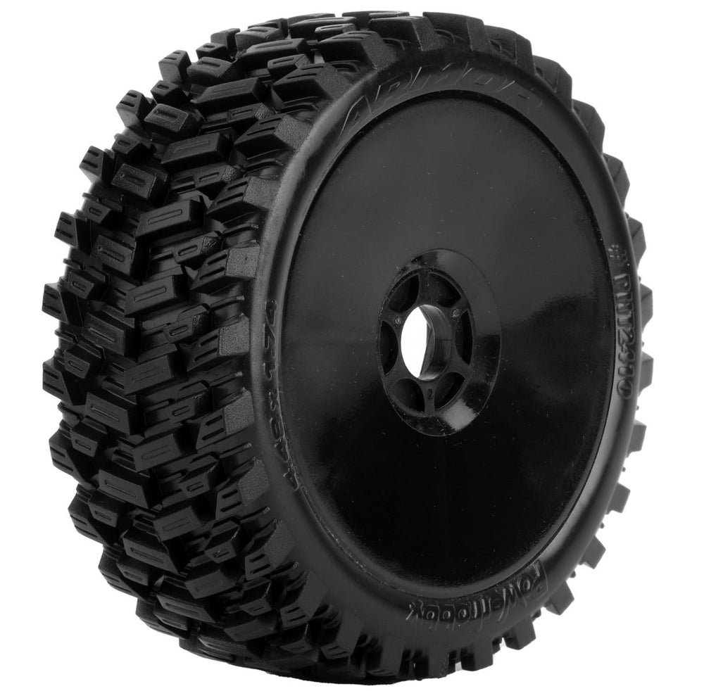 Powerhobby Armor 1/8 Buggy Belted All Terrain Mounted Tires 17MM Black Dish Wheels