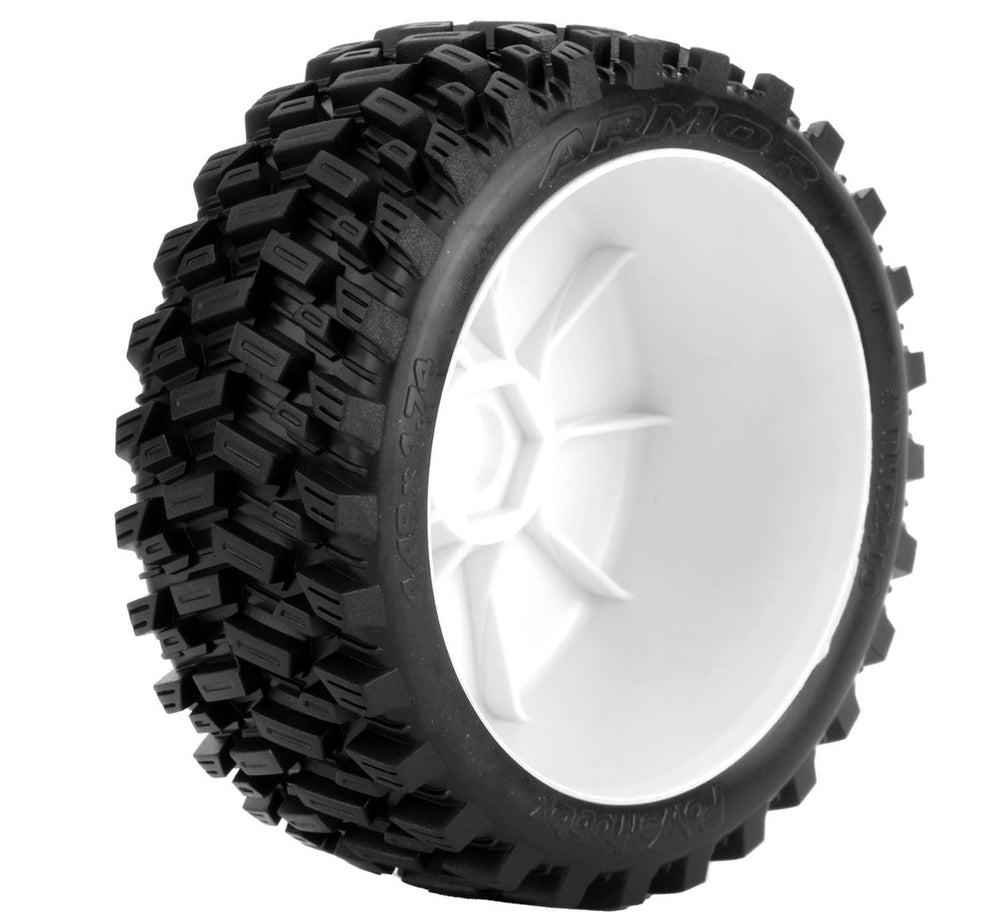 Powerhobby Armor 1/8 Buggy Belted All Terrain Mounted Tires 17MM White Dish Wheels