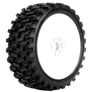 Powerhobby Armor 1/8 Buggy Belted All Terrain Mounted Tires 17MM White Dish Wheels