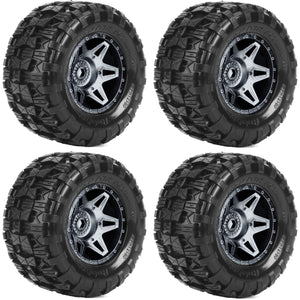 Powerhobby Raptor X Belted Mounted Tires / Wheels Black (4) Arrma Kraton 8s