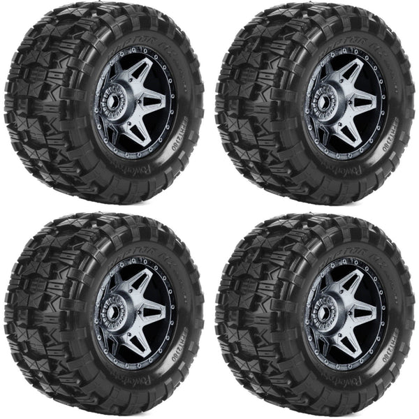 Powerhobby Raptor X Belted Mounted Tires / Wheels Black (4) Arrma Kraton 8s