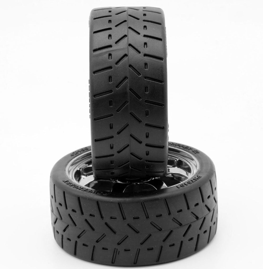 Powerhobby 1/8 Gripper 42/100 Belted Mounted Tires 17mm Chrome Wheels