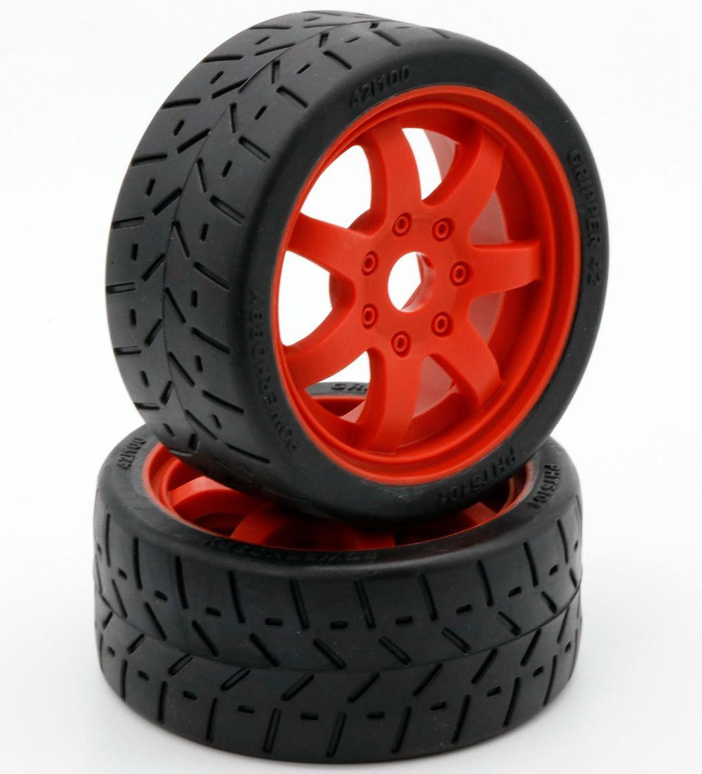 Powerhobby 1/8 Gripper 42/100 Belted Mounted Tires 17mm Red Wheels