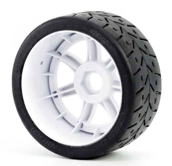 Powerhobby 1/8 Gripper 42/100 Belted Mounted Tires 17mm White Wheels