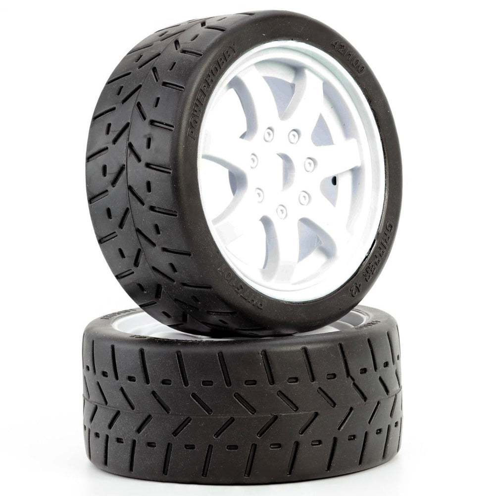 Powerhobby 1/8 Gripper 42/100 Belted Mounted Tires 17mm White Wheels