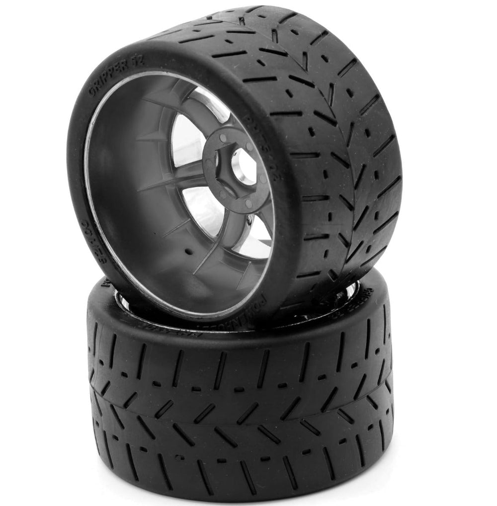 Powerhobby 1/8 Gripper 54/100 Belted Mounted Tires 17mm Chrome Wheels
