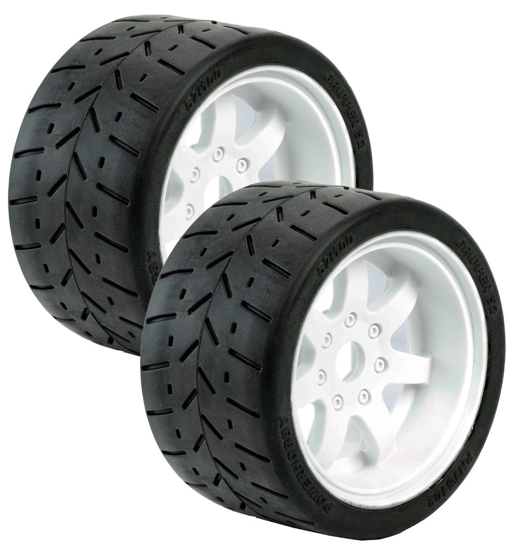 Powerhobby 1/8 Gripper 54/100 Belted Mounted Tires 17mm White Wheels