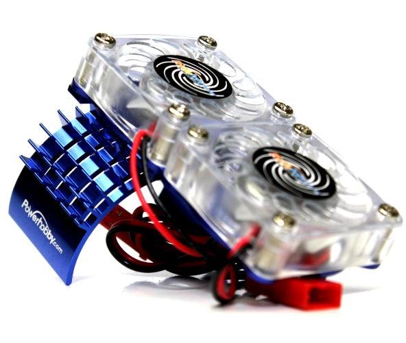 Powerhobby Aluminum Motor Heatsink Twin Dual Cooling Fan BLUE FOR Traxxas Slash 4x4