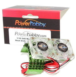 Powerhobby Aluminum Motor Heatsink Twin Dual Cooling Fan GREEN FOR Traxxas Slash 4x4