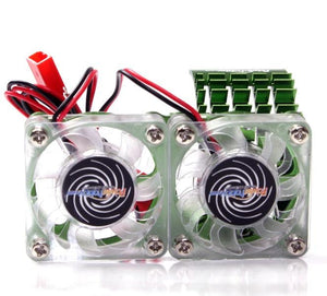 Powerhobby Aluminum Motor Heatsink Twin Dual Cooling Fan GREEN FOR Traxxas Slash 4x4
