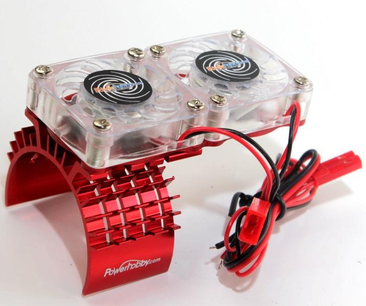 Powerhobby Aluminum Motor Heatsink Twin Dual Cooling Fan RED FOR Traxxas Slash 4x4