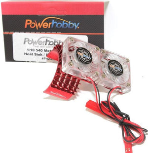 Powerhobby Aluminum Motor Heatsink Twin Dual Cooling Fan RED FOR Traxxas Slash 4x4