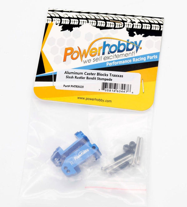 Powerhobby Aluminum Caster Blocks FOR Traxxas Slash Rustler Bandit Stampede Blue