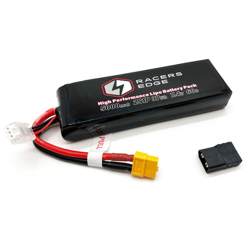 Racers Edge 5000mAh 2S 7.4V 60C Soft Pack Lipo Battery XT60 w/TRX Adapt