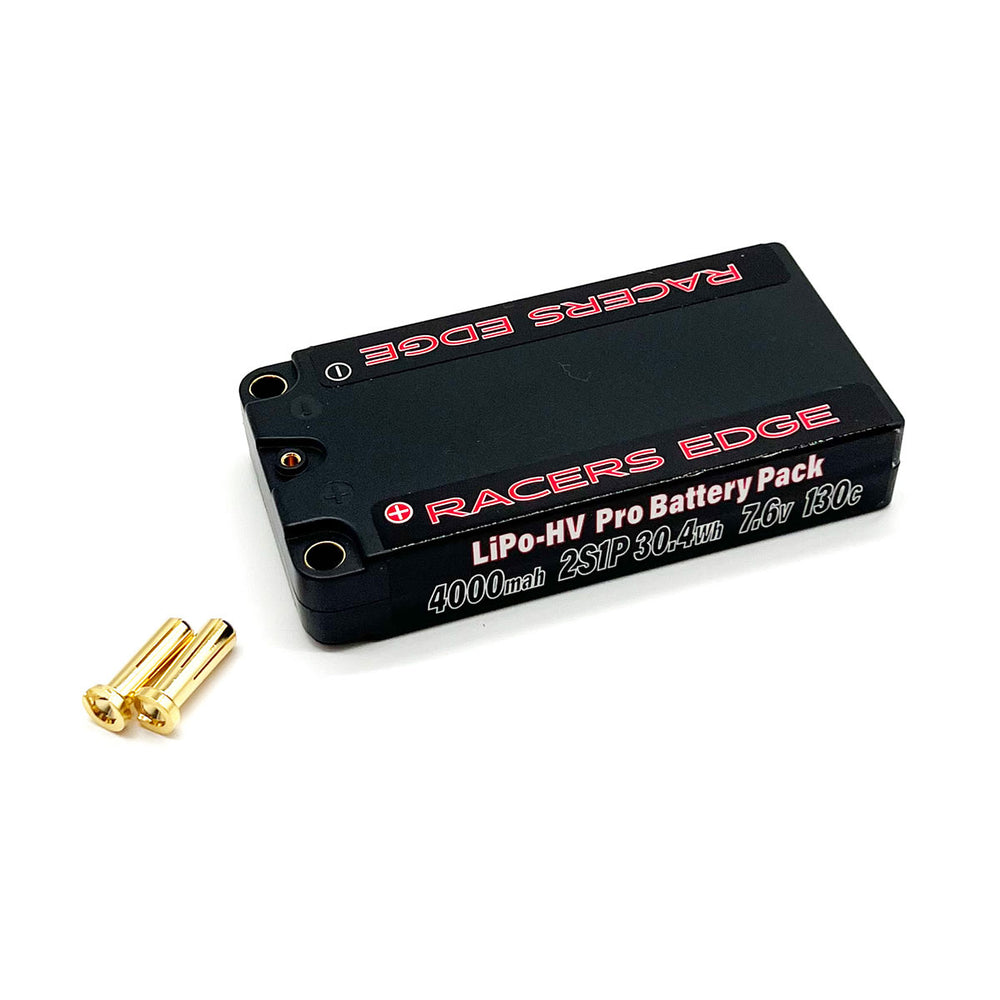 Racers Edge 4000mAh 2S 7.6V 130C LCG Short Hard Case Lipo w/5mm Bullet