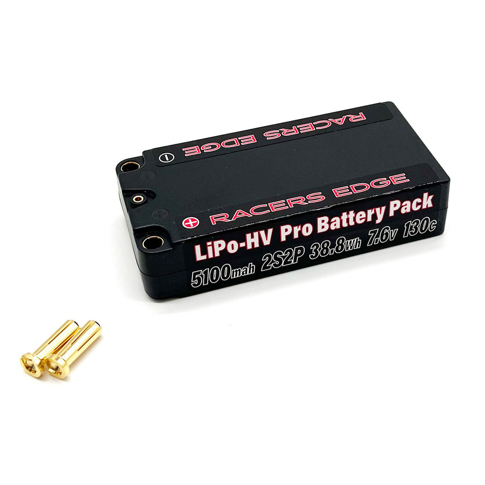 Racers Edge 5100mAh 2S 7.6V 130C Shorty Hard Case Lipo w/5mm Bullet