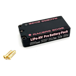 Racers Edge 5100mAh 2S 7.6V 130C Shorty Hard Case Lipo w/5mm Bullet