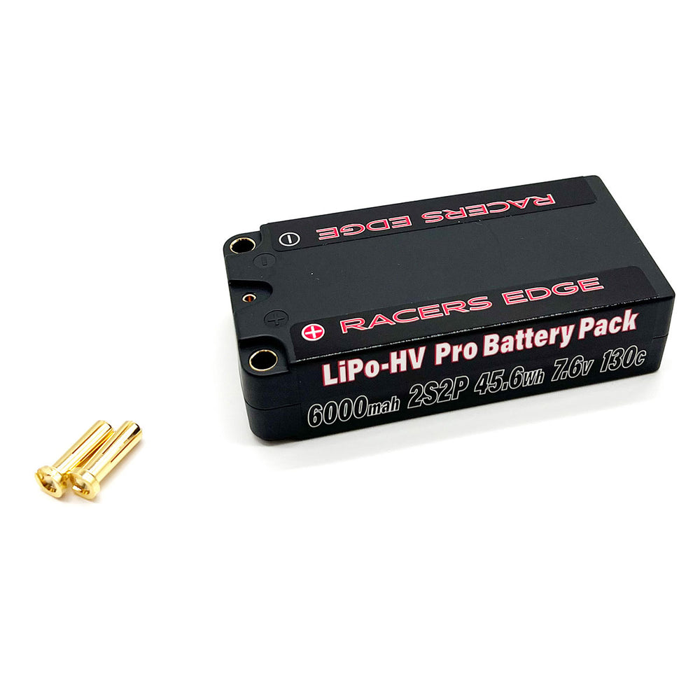 Racers Edge 6000mAh 2S 7.6V 130C Shorty Hard Case Lipo w/5mm Bullet