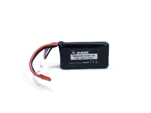 Rage R/C 7.4V 2S 500mAh Lipo Battery w/ JST: Super Cub 750, BL