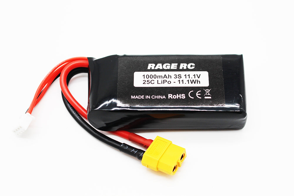 Rage R/C 11.1V 3S 1000mAh LiPo Battery w/ XT60; LightWave 400BL