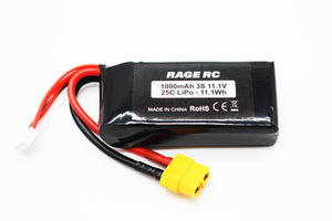 Rage R/C 11.1V 3S 1000mAh LiPo Battery w/ XT60; LightWave 400BL