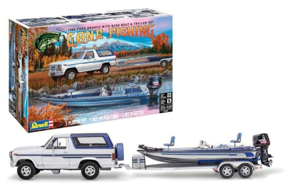Black Forest® Hobby Supply Co Revell 7242 1/24 Gone Fishing 1980 Ford Bronco w/Bass Boat & Trailer — Car & Truck Model Kits