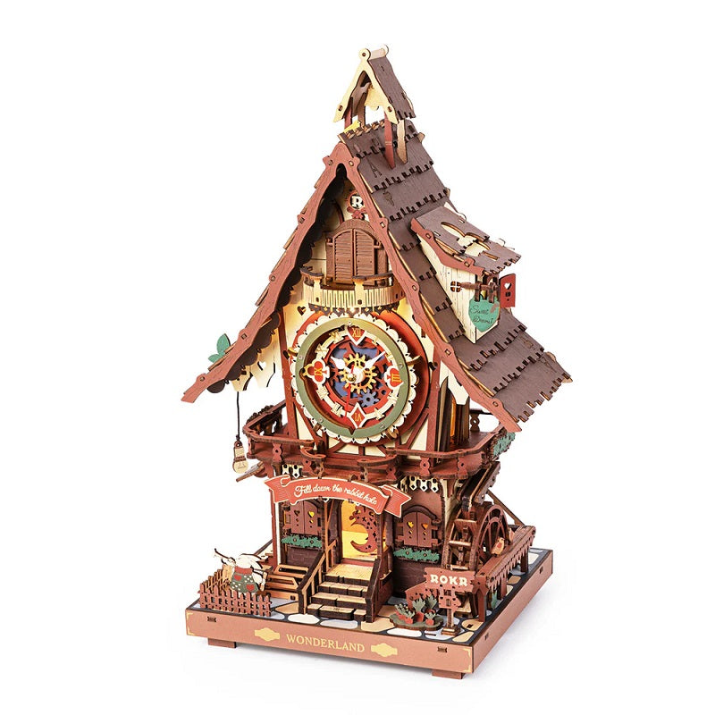 Robotime Cuckoo Clock, Stained Wood, Mechanical 3D Wooden Puzzle