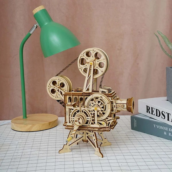 Robotime Mechanical Wood Models; Vitascope - working projector, hand-crank generator — DIY Mechanical 3D Puzzle