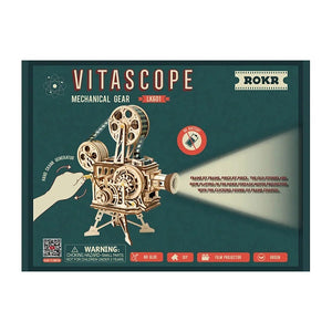 Robotime Mechanical Wood Models; Vitascope - working projector, hand-crank generator — DIY Mechanical 3D Puzzle