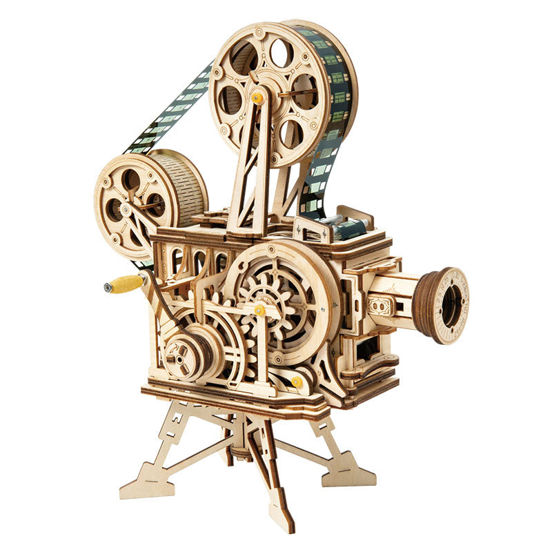 Robotime Mechanical Wood Models; Vitascope - working projector, hand-crank generator — DIY Mechanical 3D Puzzle
