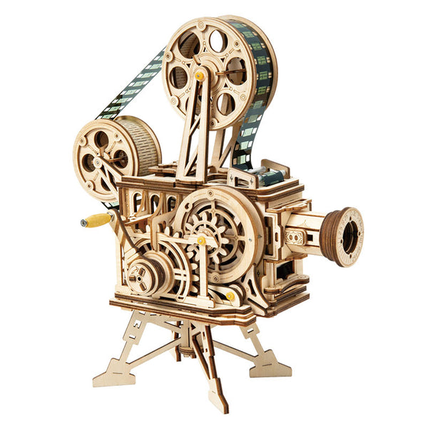 Robotime Mechanical Wood Models; Vitascope - working projector, hand-crank generator — DIY Mechanical 3D Puzzle