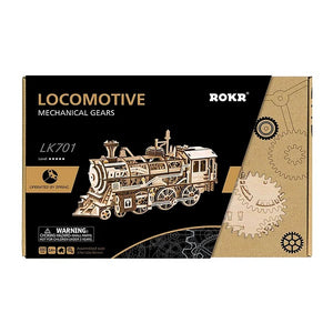Robotime Mechanical Wood Models; Steam Locomotive - with wind-up spring — DIY Mechanical 3D Puzzle