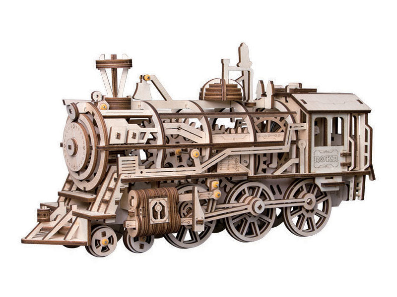 Robotime Mechanical Wood Models; Steam Locomotive - with wind-up spring — DIY Mechanical 3D Puzzle