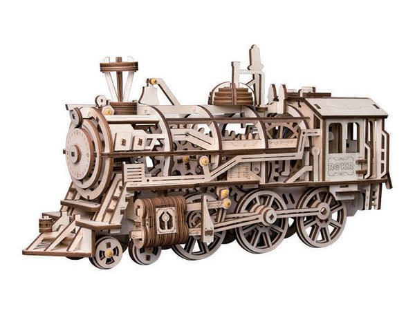 Robotime Mechanical Wood Models; Steam Locomotive - with wind-up spring — DIY Mechanical 3D Puzzle