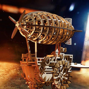 Robotime Mechanical Wood Models; Airship Air Vehicle - with wind-up spring — DIY Mechanical 3D Puzzle