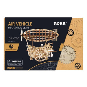 Robotime Mechanical Wood Models; Airship Air Vehicle - with wind-up spring — DIY Mechanical 3D Puzzle