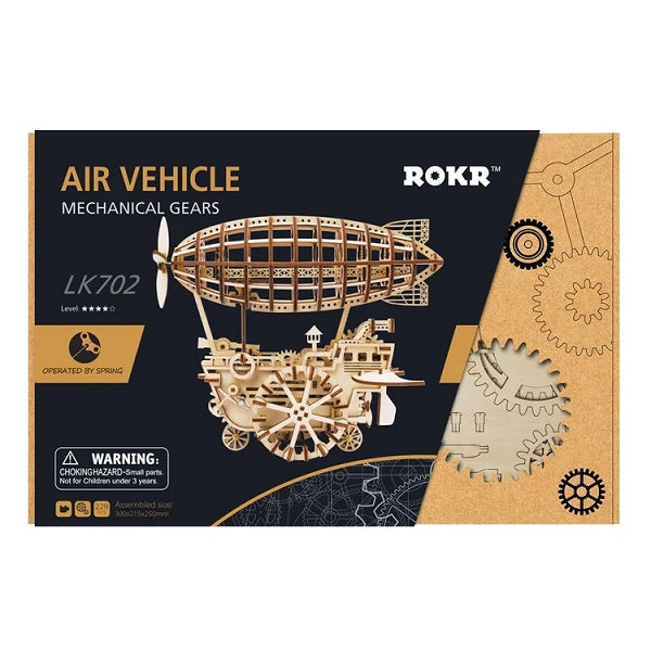 Robotime Mechanical Wood Models; Airship Air Vehicle - with wind-up spring — DIY Mechanical 3D Puzzle