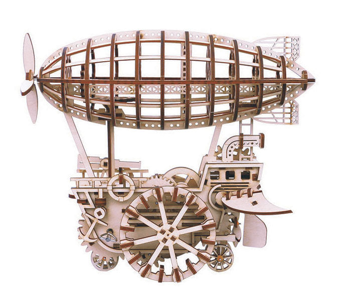 Robotime Mechanical Wood Models; Airship Air Vehicle - with wind-up spring — DIY Mechanical 3D Puzzle