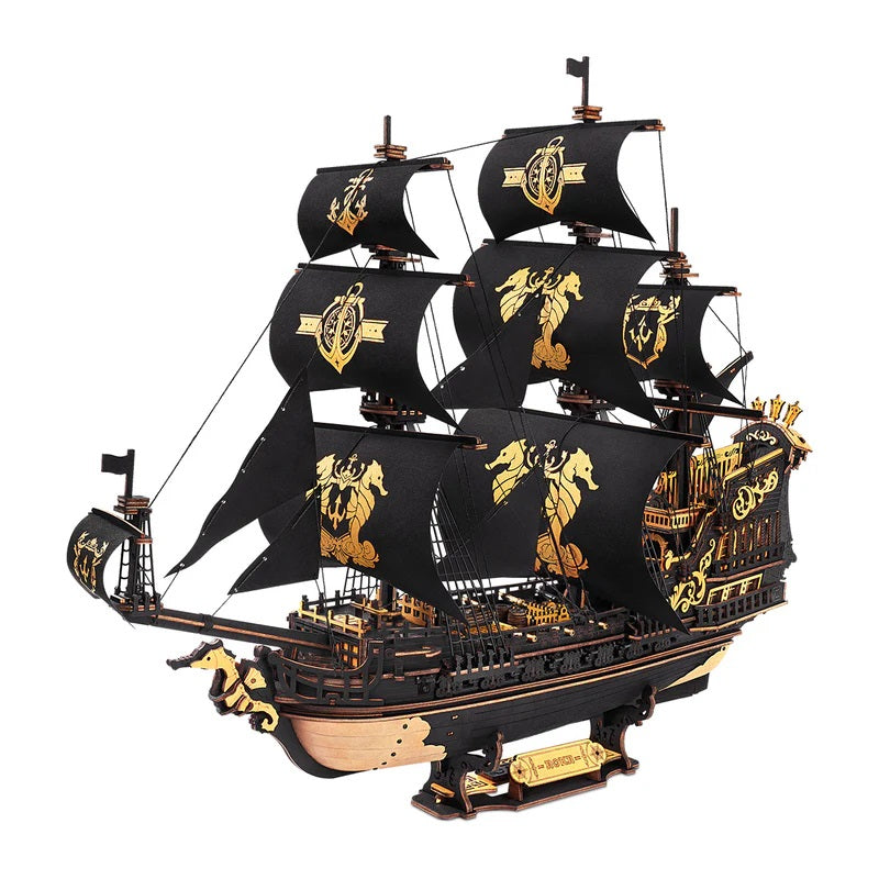 Robotime - The Seahorse Barque Sailing Ship Scale Model Vehicle — 3D Wooden Puzzle