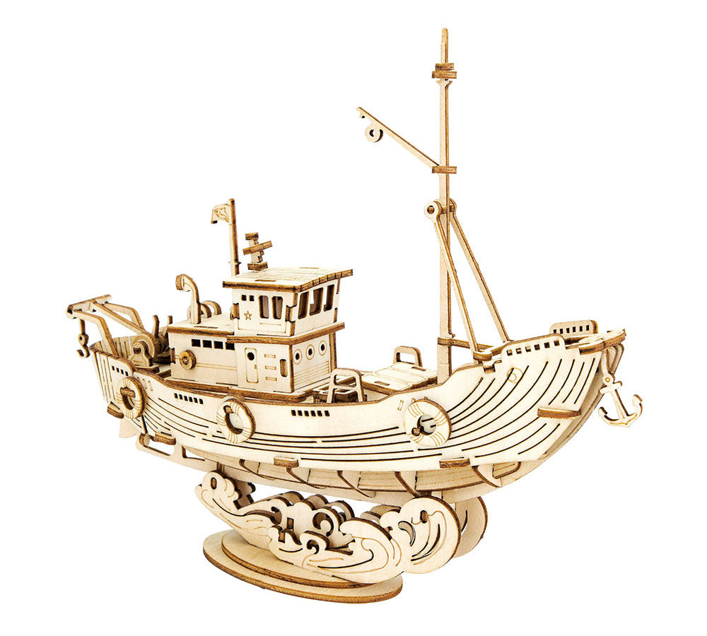 Robotime - Classic 3D Wood Puzzles; Fishing Ship — 3D Wooden Puzzle