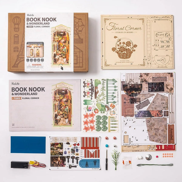 Robotime Floral Corner Book Nook - Stories in Books — Book Nook Shelf Insert