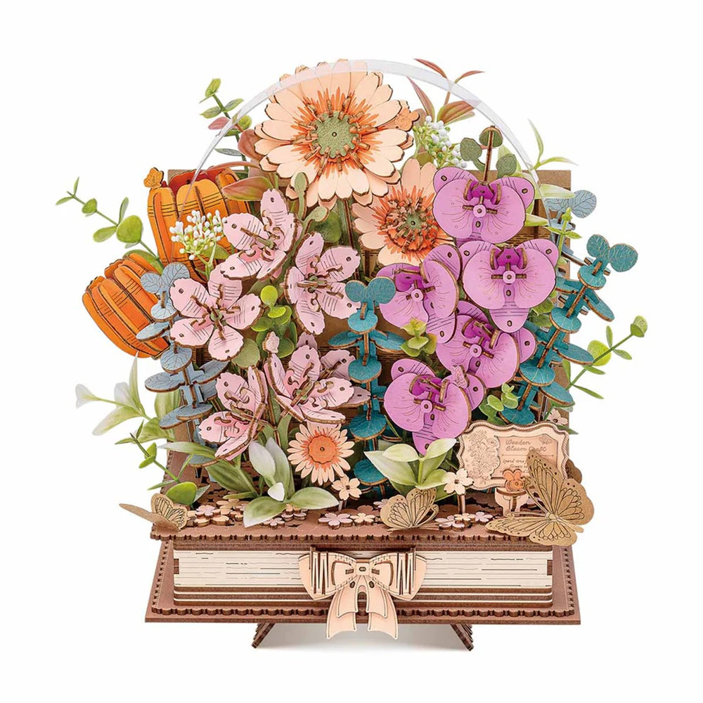 Robotime Wooden Blooming Book DIY Flower Bouquet 3D Puzzle — DIY Home Decor