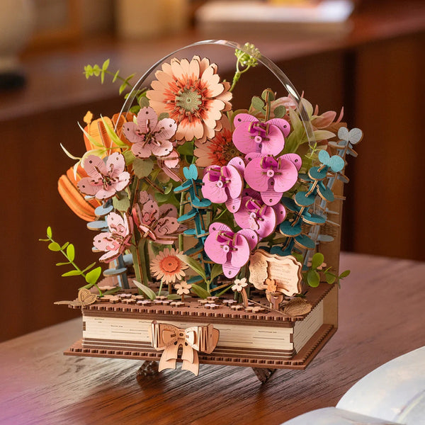 Robotime Wooden Blooming Book DIY Flower Bouquet 3D Puzzle — DIY Home Decor