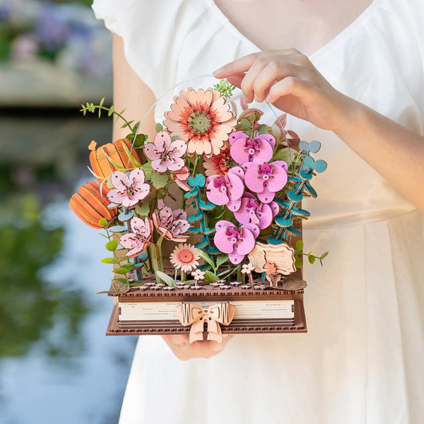 Robotime Wooden Blooming Book DIY Flower Bouquet 3D Puzzle — DIY Home Decor