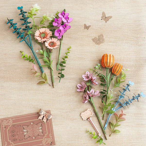 Robotime Wooden Blooming Book DIY Flower Bouquet 3D Puzzle — DIY Home Decor