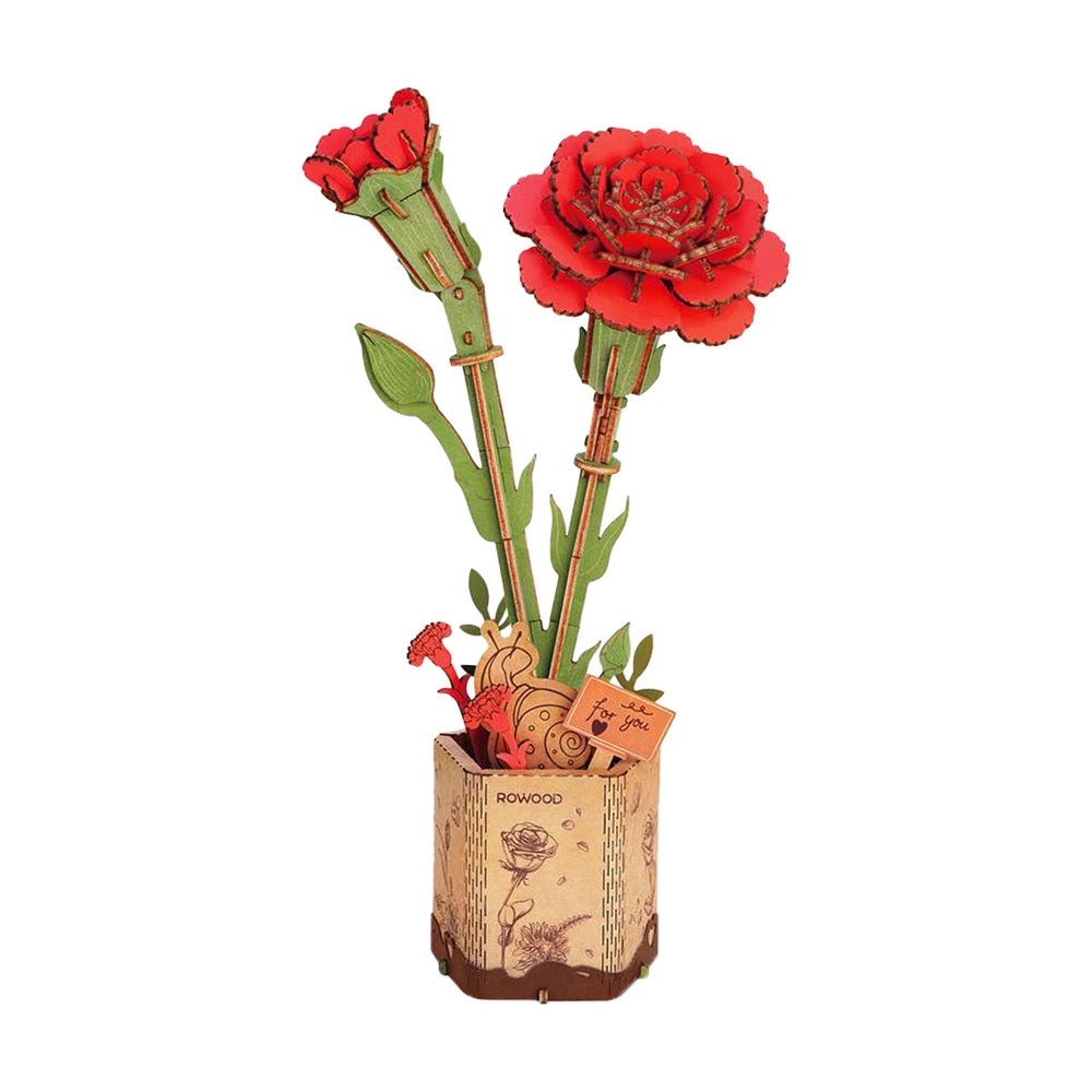 Robotime Red Carnation - Wood Bloom Craft — DIY Home Decor