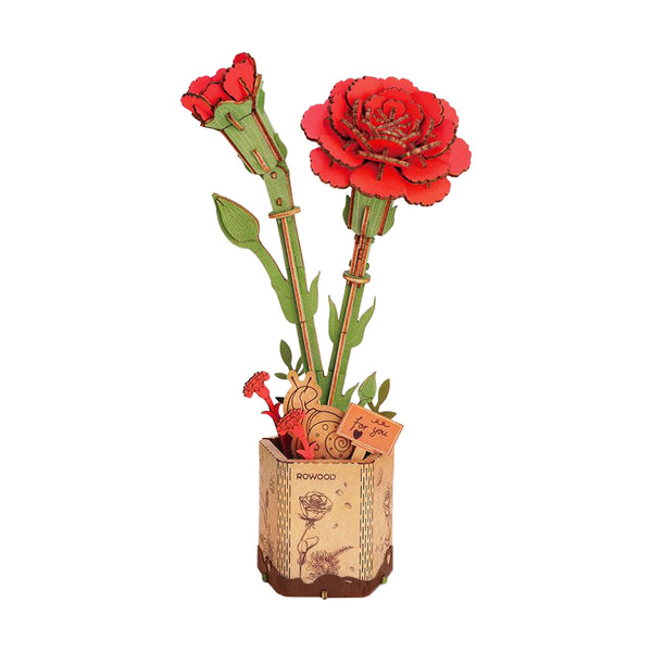 Robotime Red Carnation - Wood Bloom Craft — DIY Home Decor