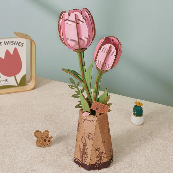 Robotime Pink Tulip DIY Wooden Flower — DIY Home Decor