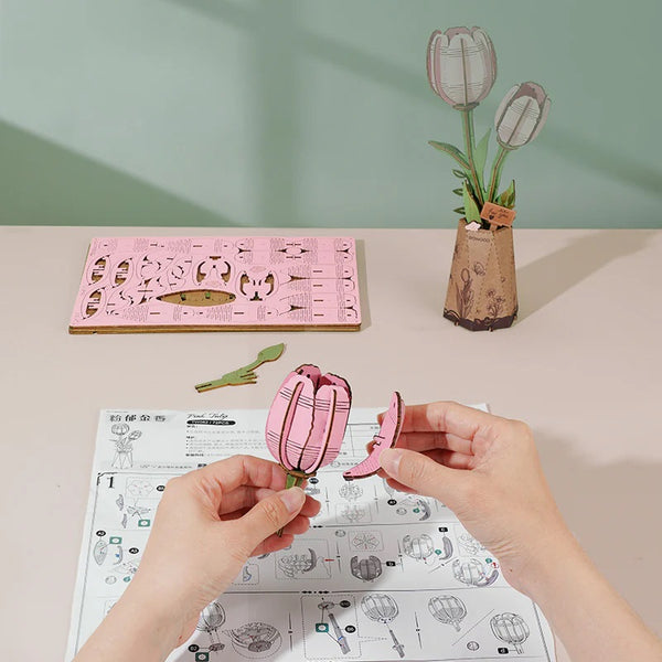 Robotime Pink Tulip DIY Wooden Flower — DIY Home Decor