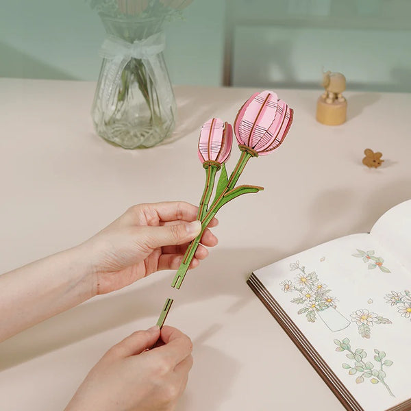 Robotime Pink Tulip DIY Wooden Flower — DIY Home Decor